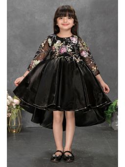 Lagorii - Midnight Black Floral Embroidered Tail Back Party Wear Frock