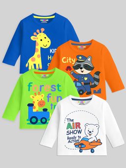 Kuchipoo - Girls Regular Fit Full Sleeves Cotton T-Shirts (Pack of 4)