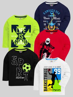 Kuchipoo - Boys Regular Fit Full Sleeves Cotton T-Shirts (Pack of 5)