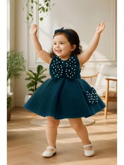 Lagorii - Teal Party Frock With Pearl-Studded Bows