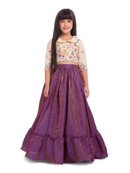 Tiny Kingdom - Woven Flower Printed Top and Skirt - Purple