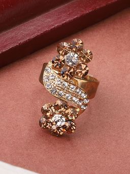 Anika's Creations - Anika's Creation Stone Studded Gold Plated Designer Ring