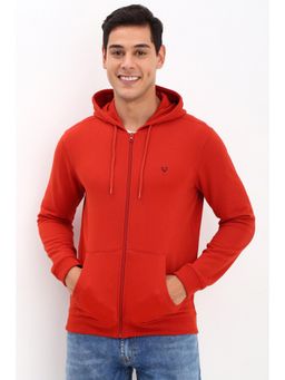 Allen Solly - Men Red Hooded Neck Full Sleeves Casual Hoodie