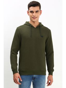 Allen Solly - Men Olive Hooded Neck Full Sleeves Casual Sweatshirt
