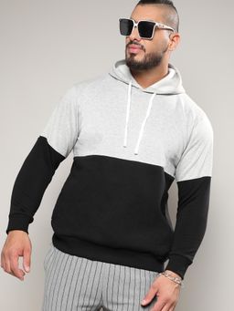Instafab Plus - Mens Black Color Block Pullover Sweatshirt with Ribbed Hem