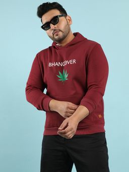 Instafab Plus - Mens Maroon Red Bhangover Sweatshirt with Kangaroo Pocket