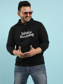 Instafab Plus - Mens Black Infinite Blooming Sweatshirt with Kangaroo Pocket