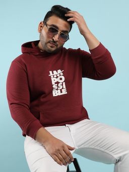 Instafab Plus - Mens Maroon Impossible Sweatshirt with Kangaroo Pocket