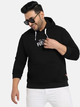 Instafab Plus - Mens Black Pullover Sweatshirt with Contrast Drawstring
