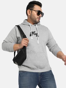 Instafab Plus - Mens Light Grey Pullover Sweatshirt with Contrast Drawstring