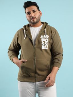 Instafab Plus - Mens Olive Zip-Front Impossible Hoodie with Contrast Drawstring