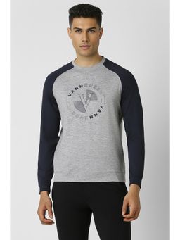 Van Heusen - Men Grey Color Block Crew Neck Sweatshirt