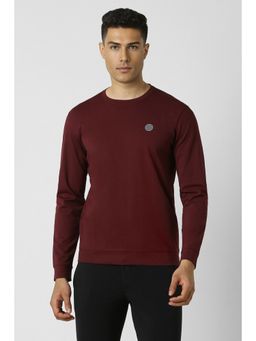 Van Heusen - Men Maroon Solid Crew Neck Sweatshirt