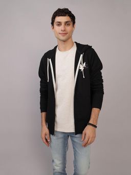 American Eagle - Men Black Logo Graphic Zip-Up Hoodie