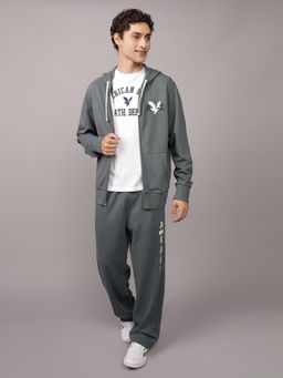 American Eagle - Men Grey Logo Graphic Zip-Up Hoodie