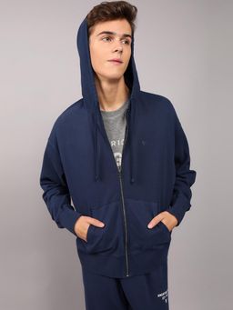 American Eagle - Men Navy Fleece Zip-Up Hoodie