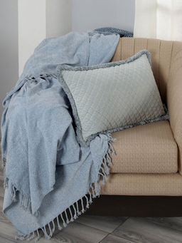 Maspar - Vintage 100GSM Royal Redux Glare Cotton Blue Beaded & Quilted Medium Cushion Cover