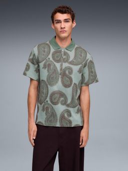 Puma - Men Relaxed Fit Cotton Green Printed Polo T-shirt