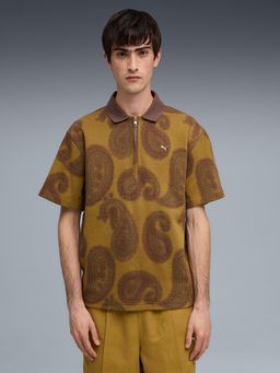 Puma - Men Relaxed Fit Cotton Mustard Printed Polo T-shirt