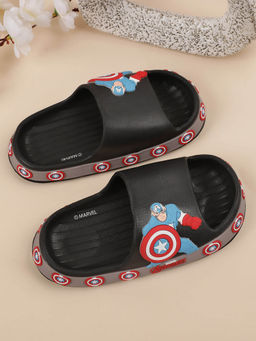 Kidsville - Captain America Printed Kids Boys Black Sliders