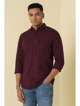 Allen Solly - Men Burgundy Solid Full Sleeves Casual Shirt