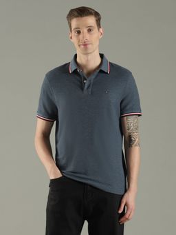 Tommy Hilfiger - Men's Blue Solid/Plain Polo T-Shirt