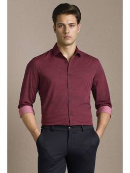 Louis Philippe - Men Wine Textured Full Sleeves Casual Shirt