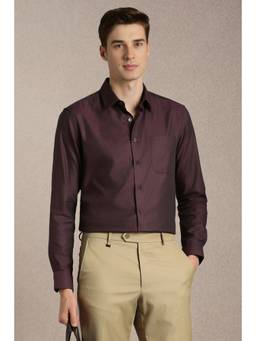 Louis Philippe - Men Wine Textured Full Sleeves Formal Shirt