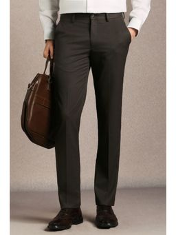 Louis Philippe - Men Brown Textured Flat Front Formal Trouser