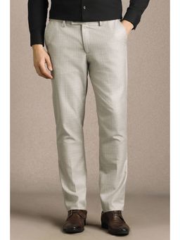 Louis Philippe - Men Grey Textured Flat Front Formal Trouser