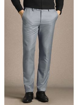 Louis Philippe - Men Grey Textured Flat Front Formal Trouser