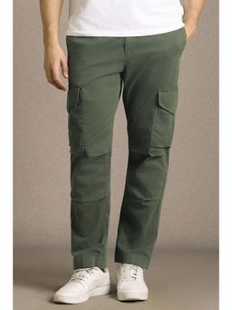 Louis Philippe - Men Olive Solid Flat Front Casual Trouser