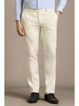 Louis Philippe - Men Cream Solid Flat Front Formal Trouser