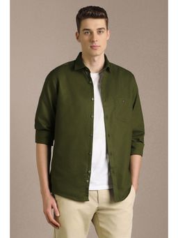 Louis Philippe - Men Olive Solid Full Sleeves Casual Shirt