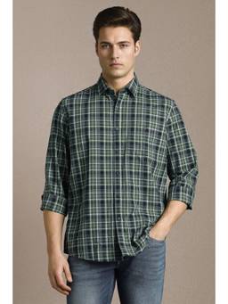 Louis Philippe - Men Green Check Full Sleeves Casual Shirt