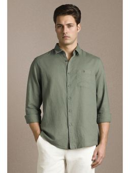 Louis Philippe - Men Green Solid Full Sleeves Casual Shirt