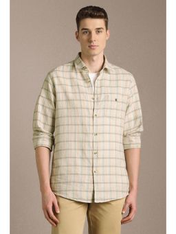 Louis Philippe - Men Beige Check Full Sleeves Casual Shirt