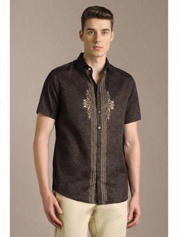 Louis Philippe - Men Brown Print Half Sleeves Casual Shirt