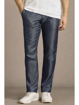 Louis Philippe - Men Navy Flat Front Casual Trouser