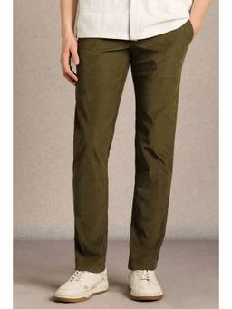 Louis Philippe - Men Olive Flat Front Casual Trouser