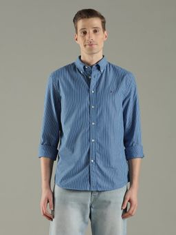 Tommy Hilfiger - Blue Striped Regular Fit Cotton Shirt