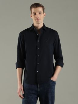 Tommy Hilfiger - Navy Blue Solid Regular Fit Cotton Shirt