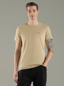 Tommy Hilfiger - Men's Beige Solid/Plain T-Shirt