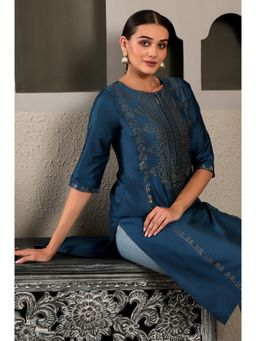 W - Blue Mukaish Placement Embellished Sequined Kurta
