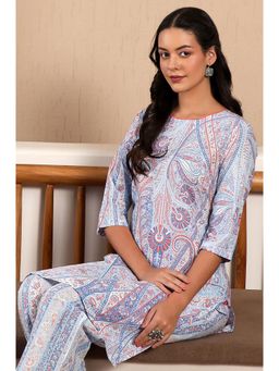 W - Light Blue Paisley Printed Kurta (Set of 2)