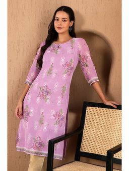 W - Women Red Festive Floral Print Rayon Kurta With Straight Pant