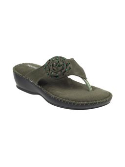 Mochi - Womens Green Flat ChappalsMochi Women Green Synthetic Embellished Sandals