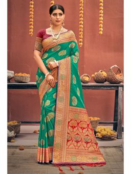 EXCLUSIVA - Sea Green Banarasi Saree with Unstitched