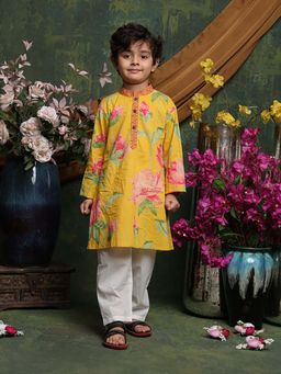 SAKA DESIGNS - Boys Yellow Floral Printed Kurta & Pyjama