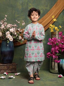 SAKA DESIGNS - Boys Grey Floral Printed Kurta & Dhoti